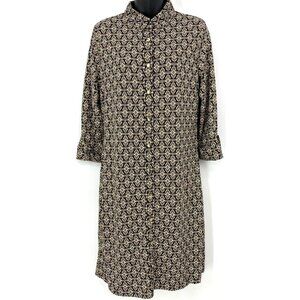 Charter Club Women Shift Shirt Dress Medium M Brown Button Collar 3/4 Sleeve